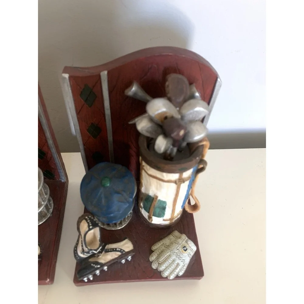 Highland Ridge Golf Bookends Resin Golfer Bag Clubs Shoes Man Cave Office Decor